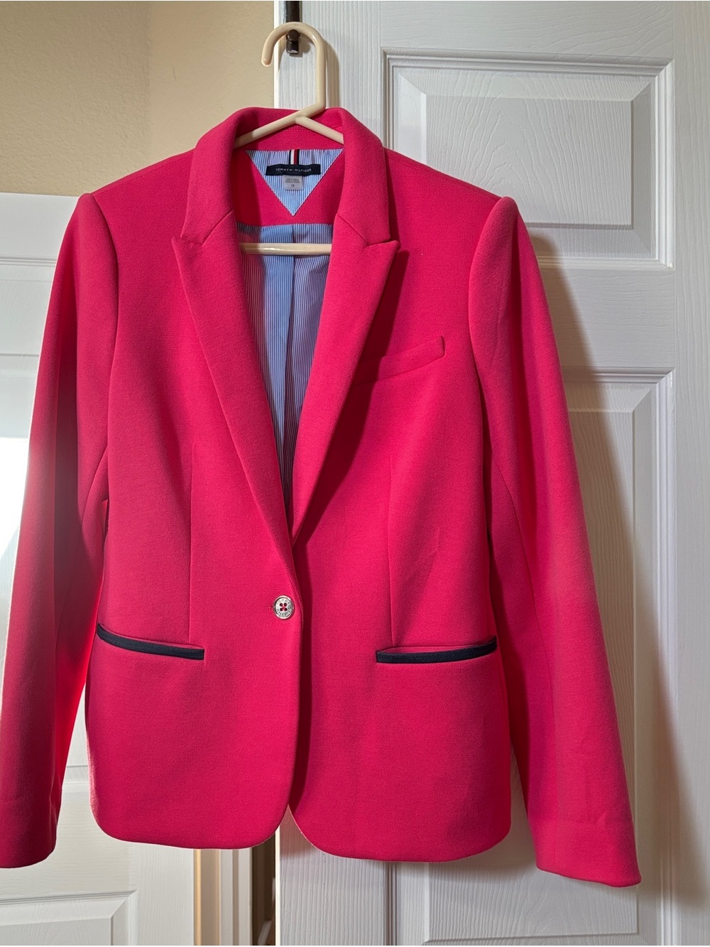Tommy Hilfiger Blazer Womens Size 10 Pink One Button Elbow Patch